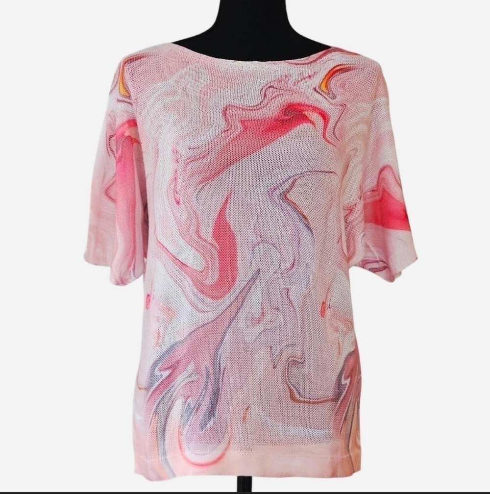 LUISA RICCI‎ Size M Women's Short-sleeve Pink Marble Knit Top